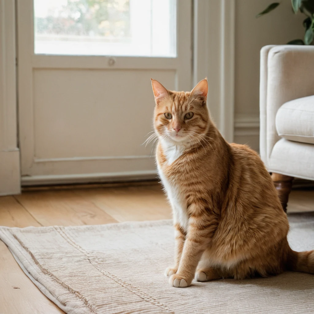 AI-generated ginger cat in a warm, sunlit living room